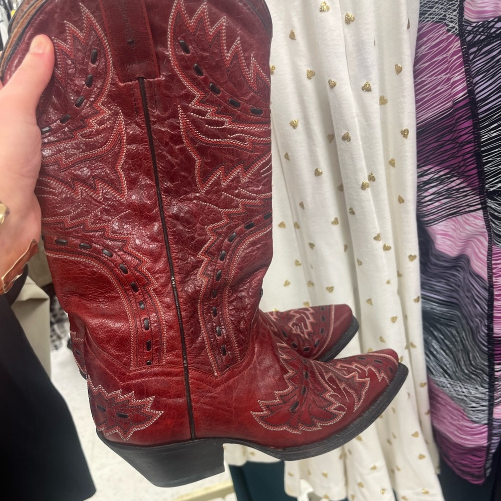 DAN POST WOMEN’S SIDEWINDER RED LEATHER 13″ SNIP TOE BOOTS DP3455 7 MEDIUM